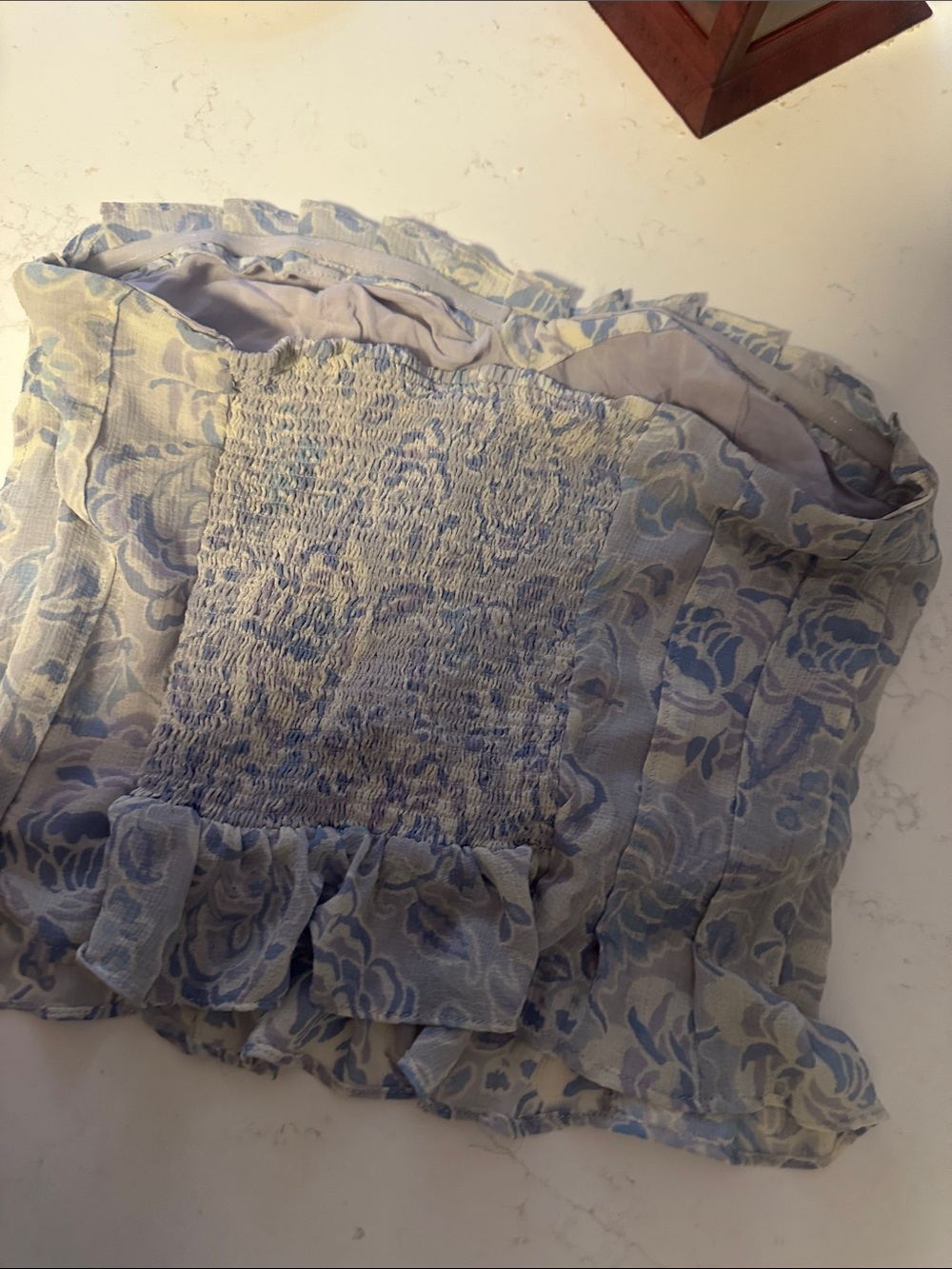 Free People Blue and Cream Floral Pleated crop top - Picture 2 of 3